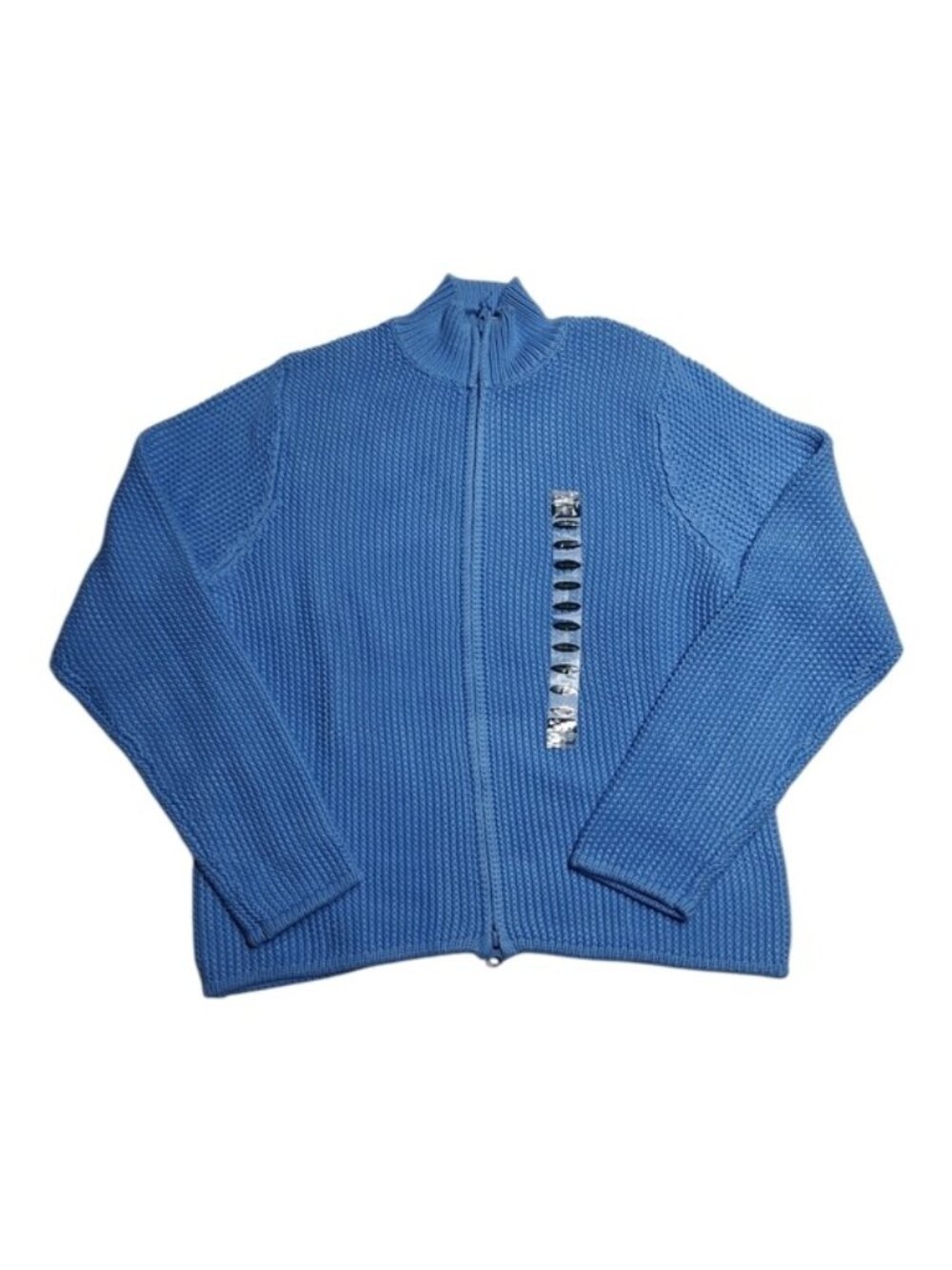 Vintage LL Bean Blue Seed Stitch Full Zip Cardigan Medium Pima Cotton NWT